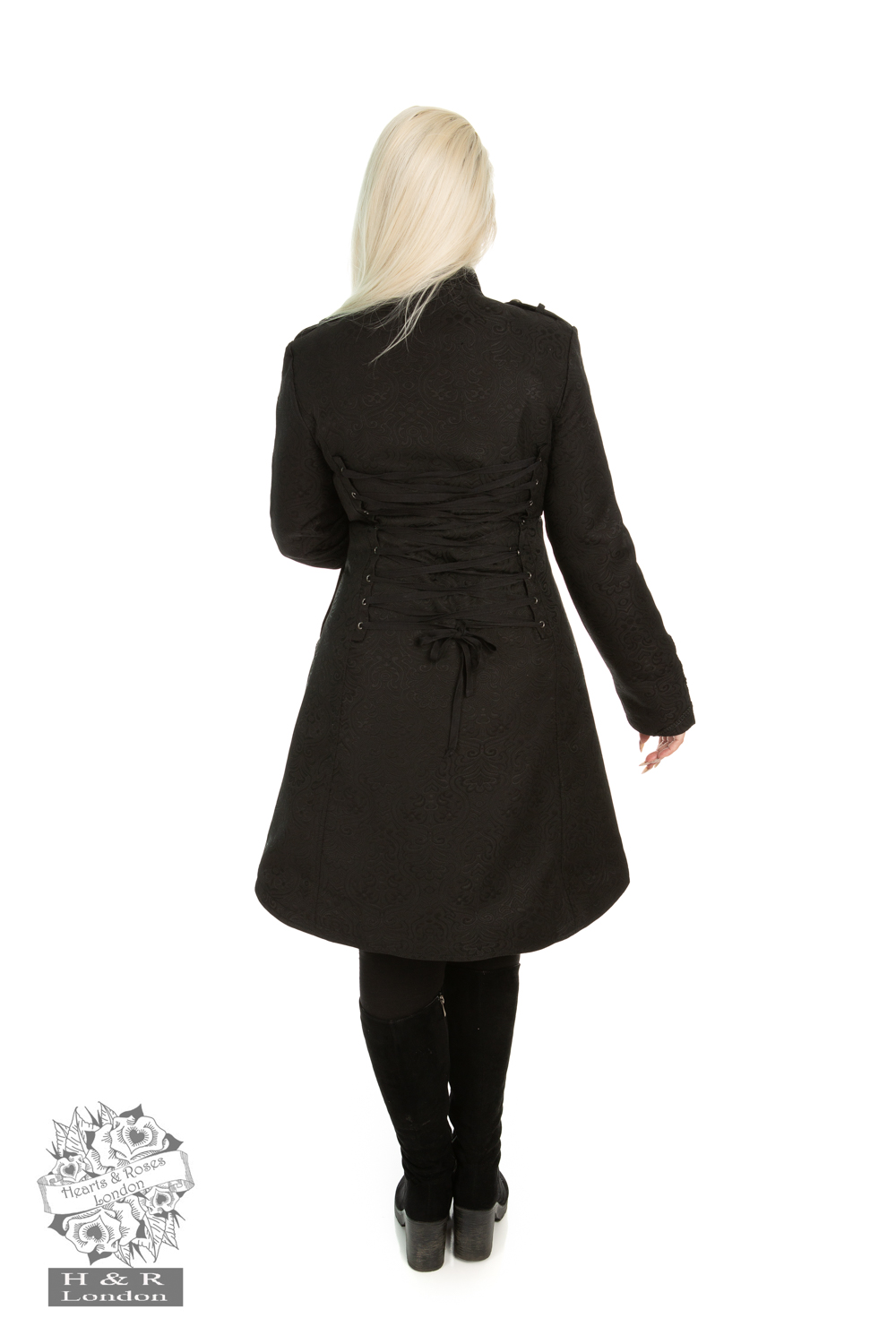 Tailored Military Style Coat in Black Hearts & Roses London